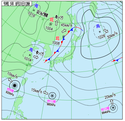 8月31日12時の天気図(<a target="_blank" rel="noopener" href="https://www.data.jma.go.jp/fcd/yoho/wxchart/quickmonthly.html">気象庁より</a>)